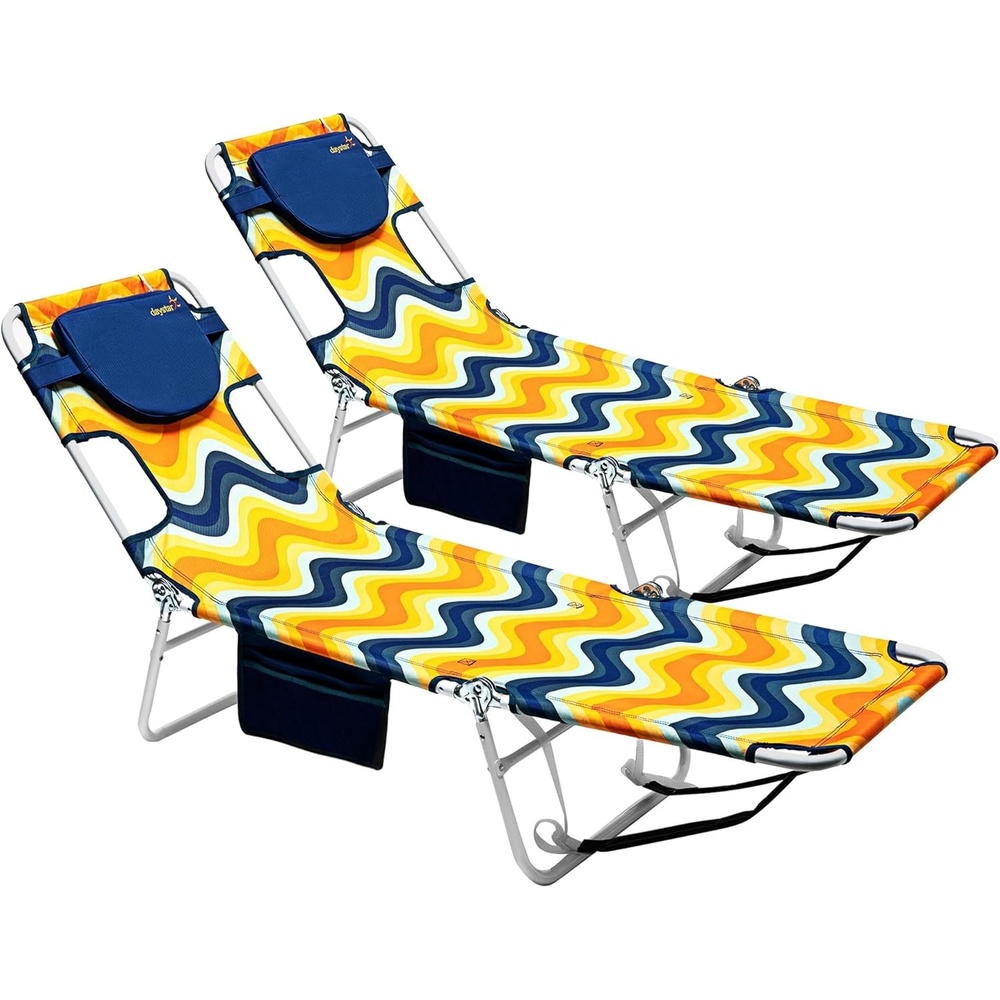 image:imageSunnyFeel Lounge Beach Chair for Adults with Face Hole Backpack Reclining Beach Chairs Lay Flat Sun Face Down Tanning Chair Portable Folding Camping Cot for Outside Pool Sunbathing ReadingOrangewave2set