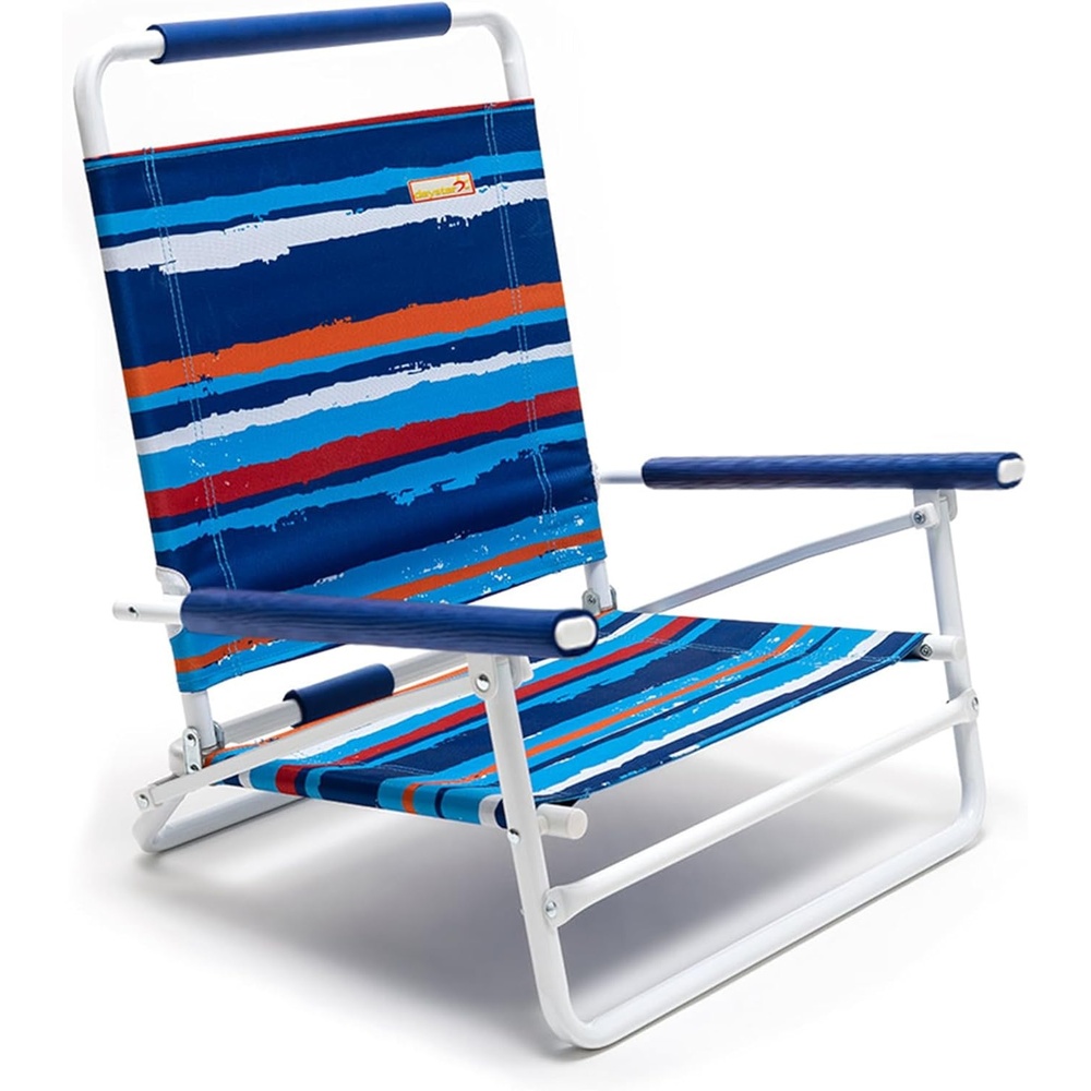 image:imageSunnyFeel Low Folding Beach Chair for Adults Lightweight Beach Chair Portable Camping Sand Chairs with Hard Armrest Supports 300lbs for Beach Lawn ConcertBlue Stripe