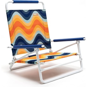 image:imageSunnyFeel Low Folding Beach Chair for Adults Lightweight Beach Chair Portable Camping Sand Chairs with Hard Armrest Supports 300lbs for Beach Lawn ConcertOrange Wave